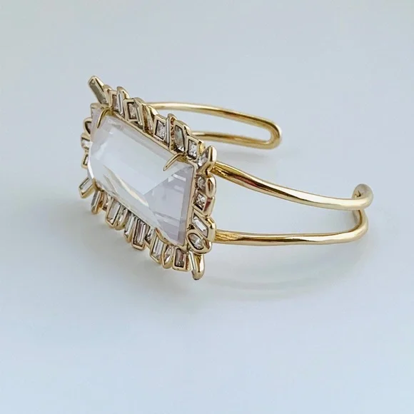 ALEXIS BITTAR • NEW Gold & white Oversized Crystal Framed Baguette Cuff Bracelet - Picture 9 of 13